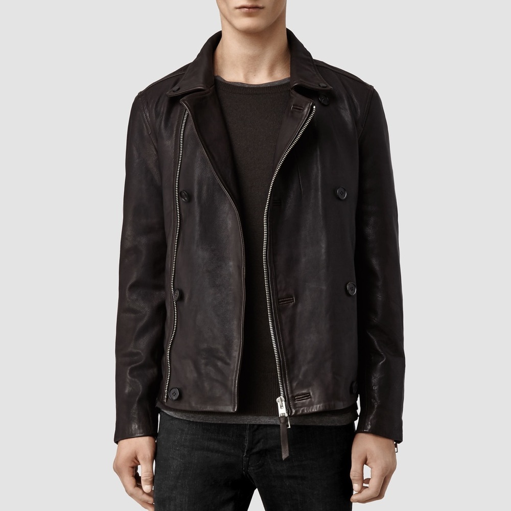 All Saints Glenton leather Peacoat - Picture 3 of 3